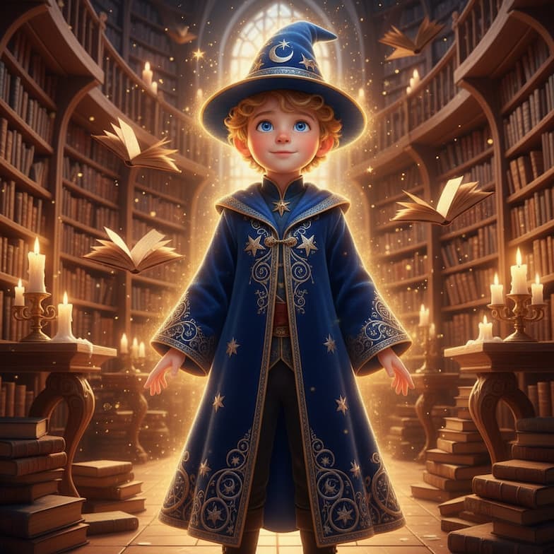 Child illustrated as Wizard in their personalized storybook